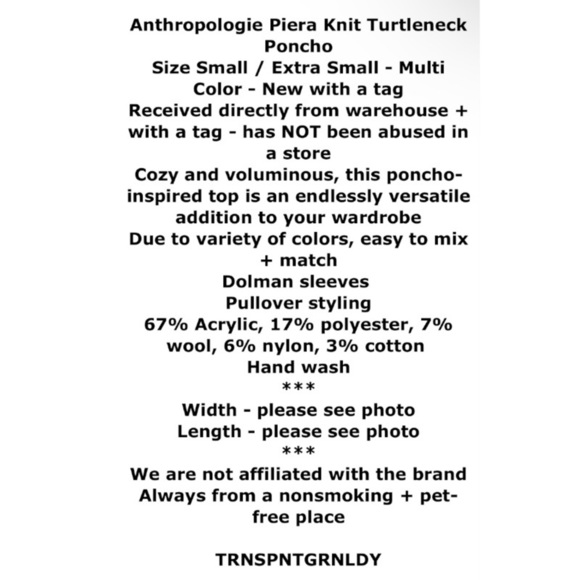 $198 Anthropologie Piera Knit Turtleneck Poncho X Small / Small Multicolor NWT - Picture 2 of 15